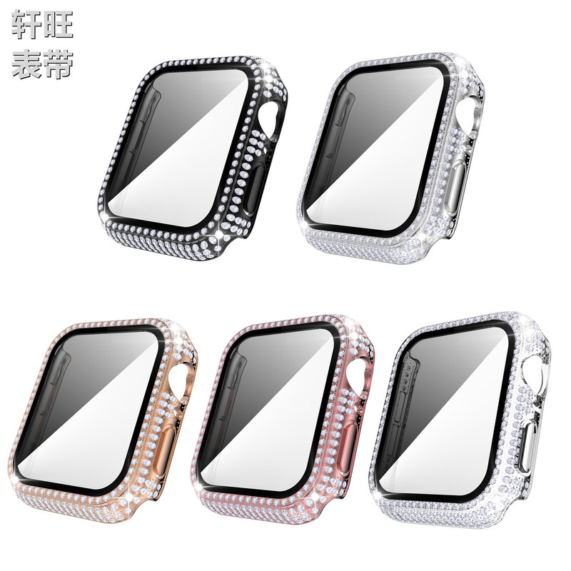 For Apple S8 Watch Case Applewatch Electroplated PC Full Drill Tempered Film Integrated iwatch Case Sheath