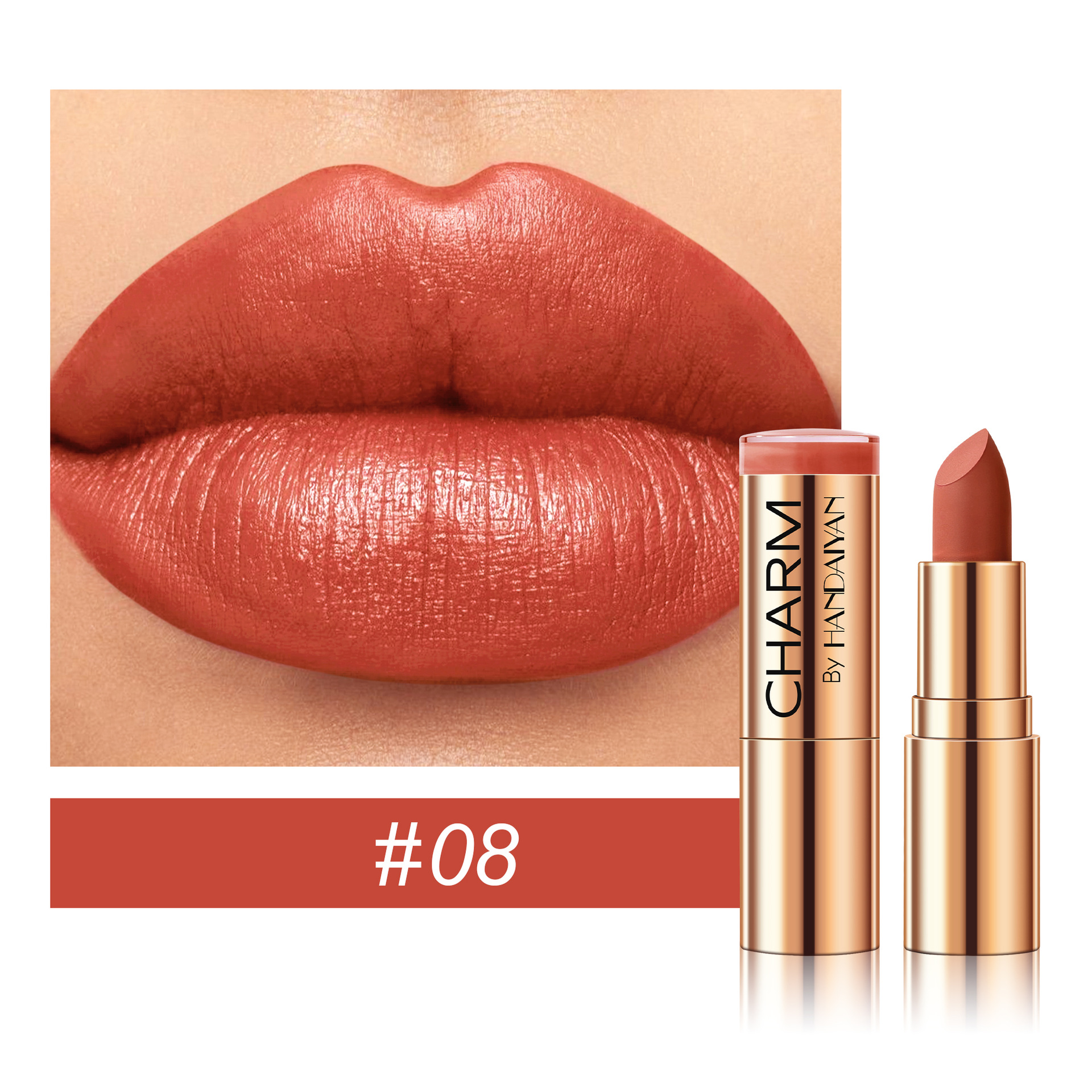 Transfronteriza lápiz labial humectante tubo dorado HANDAIYAN lápiz labial impermeable fácil de colorear 8 colores lápiz labial humectante