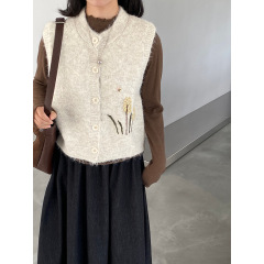 江左 韩系甜美风麦穗花朵针织马甲背心女秋慵懒风叠穿上衣 20672