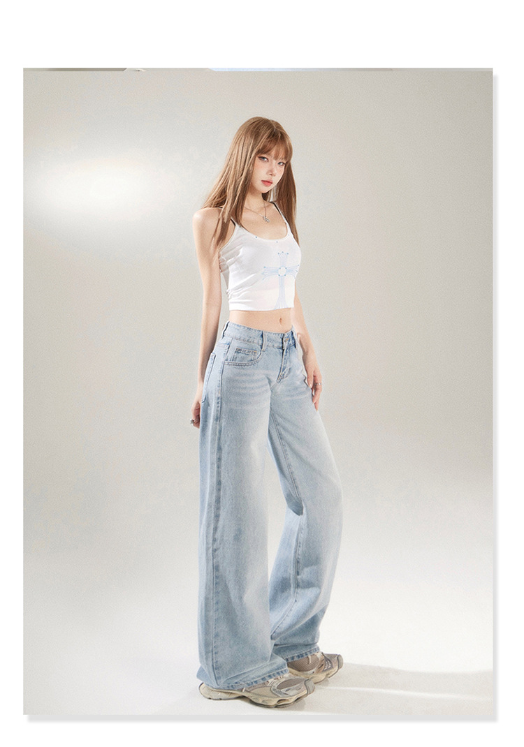 American retro low-waisted spicy girl loose wide-leg pants versatile spring and summer straight-leg jeans for women & long pants pic 14