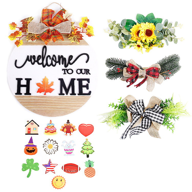 Ronda de madera Navidad magnética decoración colgante hogar bienvenida puerta placa artesanía colgante adornos