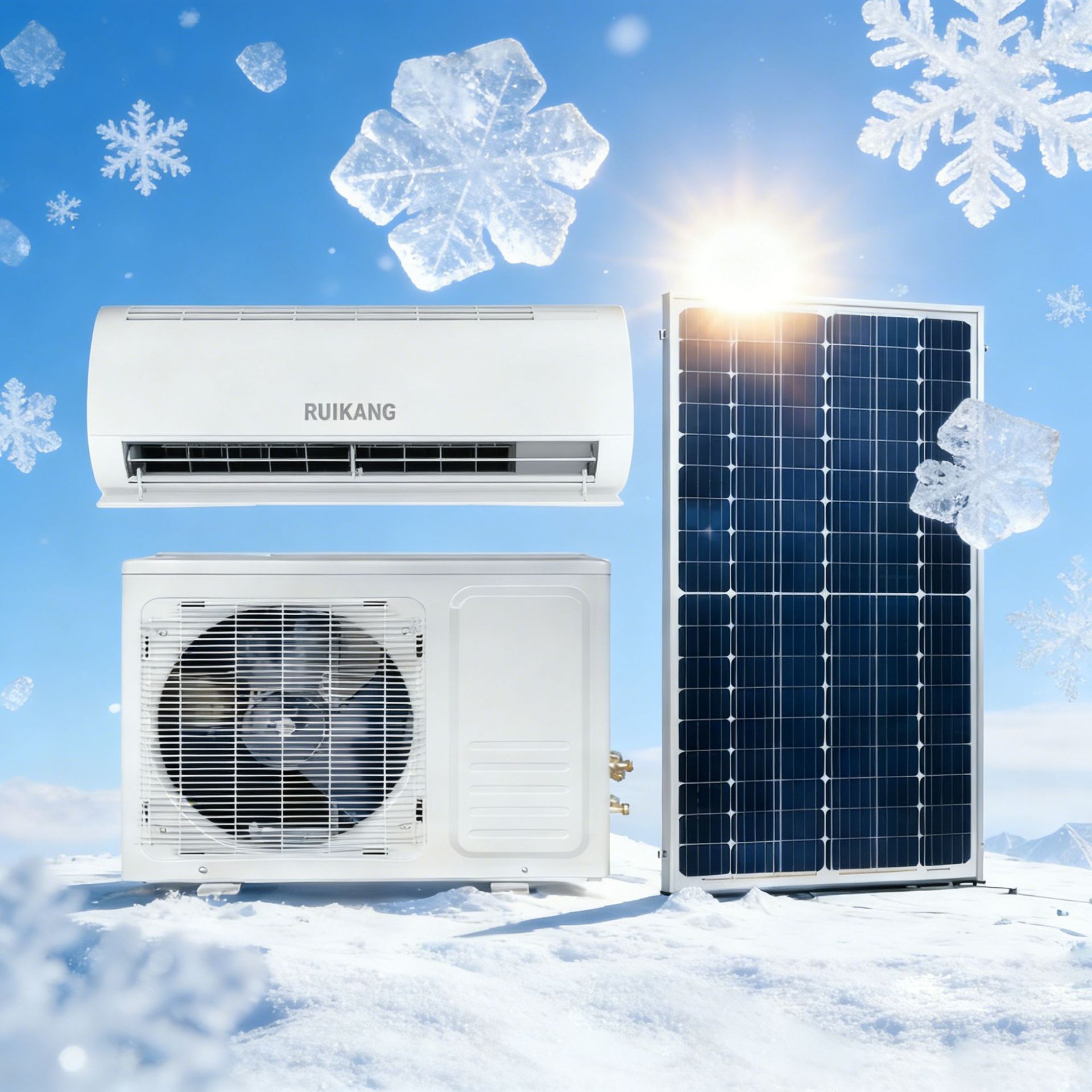 18000BTU energiya tejaydigan konditsioner, asosan quyosh energiyasi bilan ishlaydi + o'zgaruvchan tok bilan to'ldiriladi, bu sizga yiliga yangi konditsioner sotib olish narxini tejaydi.