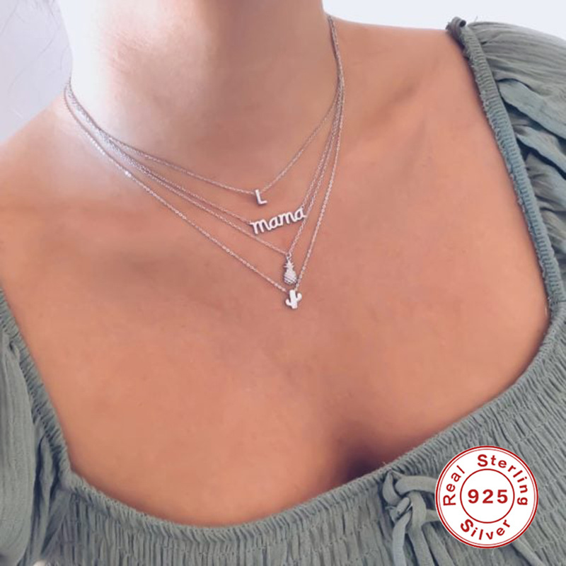 Street Occasion Sterling Silver Material 1 Piece Mama Letter Sterling Silver Plating Necklace