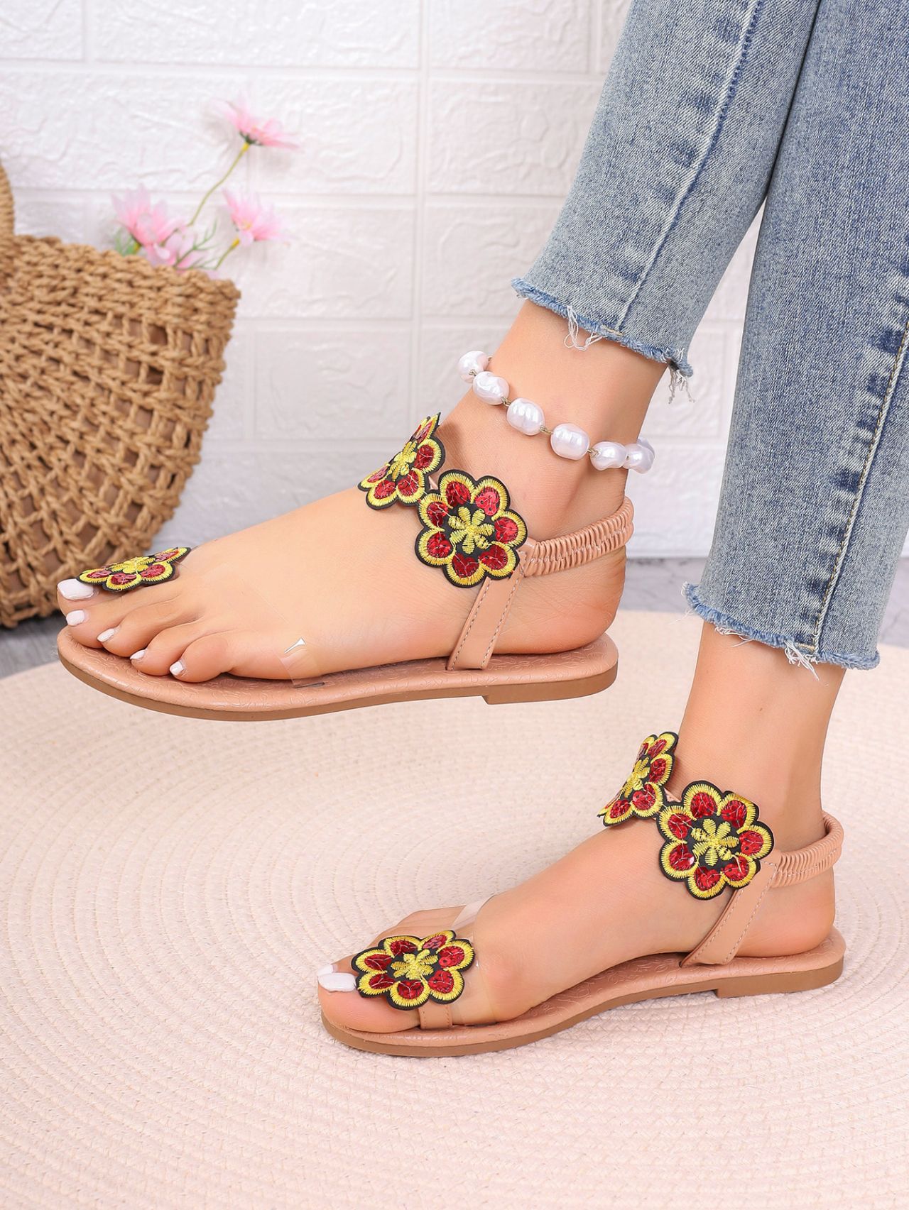 Mujeres Estilo Romano Floral Punta Redonda Sandalias De Dedo display picture 11