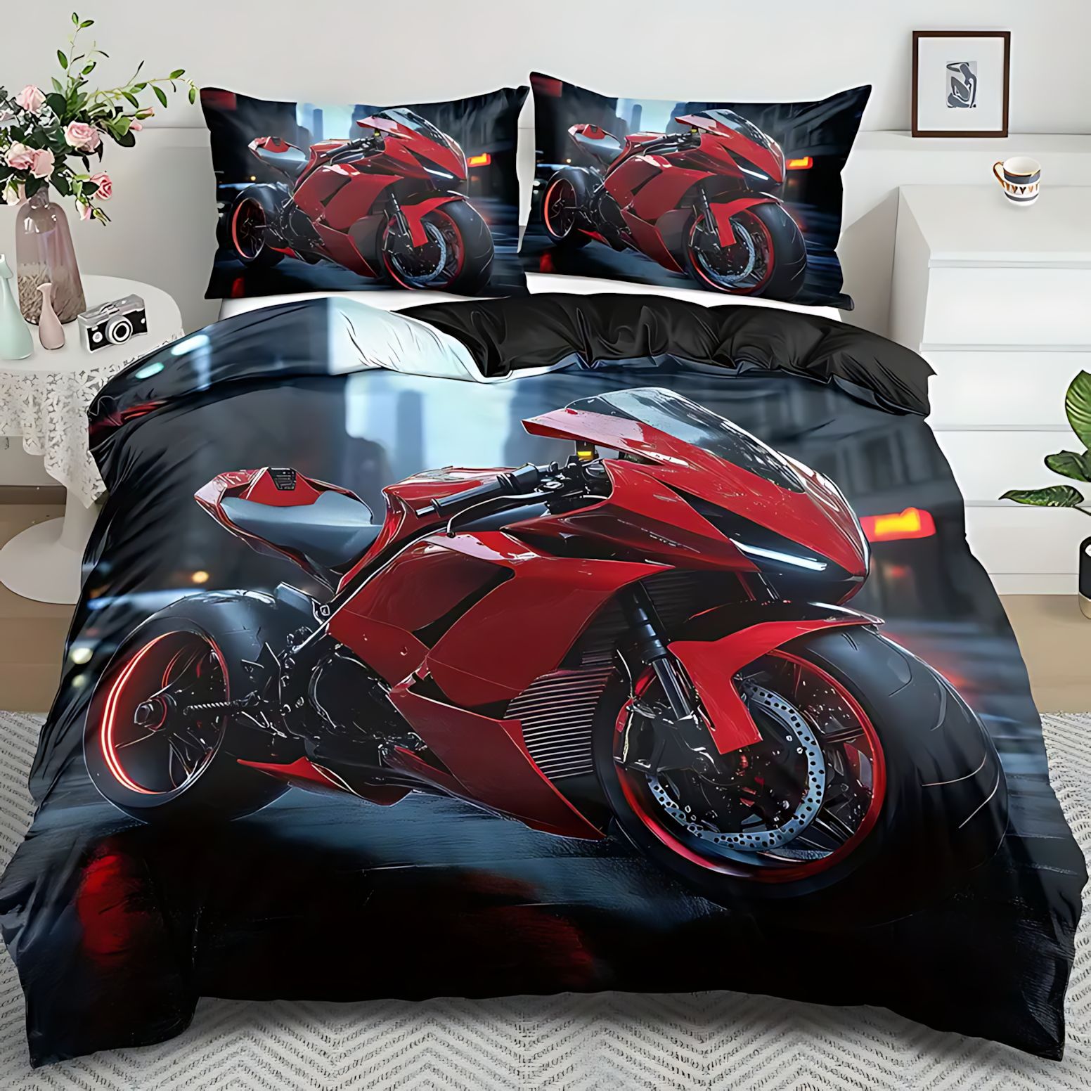 TEMU / JIT cross-border cool motocicleta impresión digital HD colcha suave colcha colcha