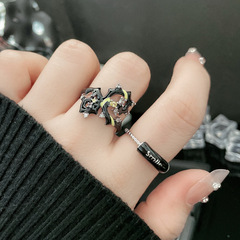 甜酷暗黑時尚簡約字母滴釉開口戒指女荊棘個性小眾設計冷淡風指環