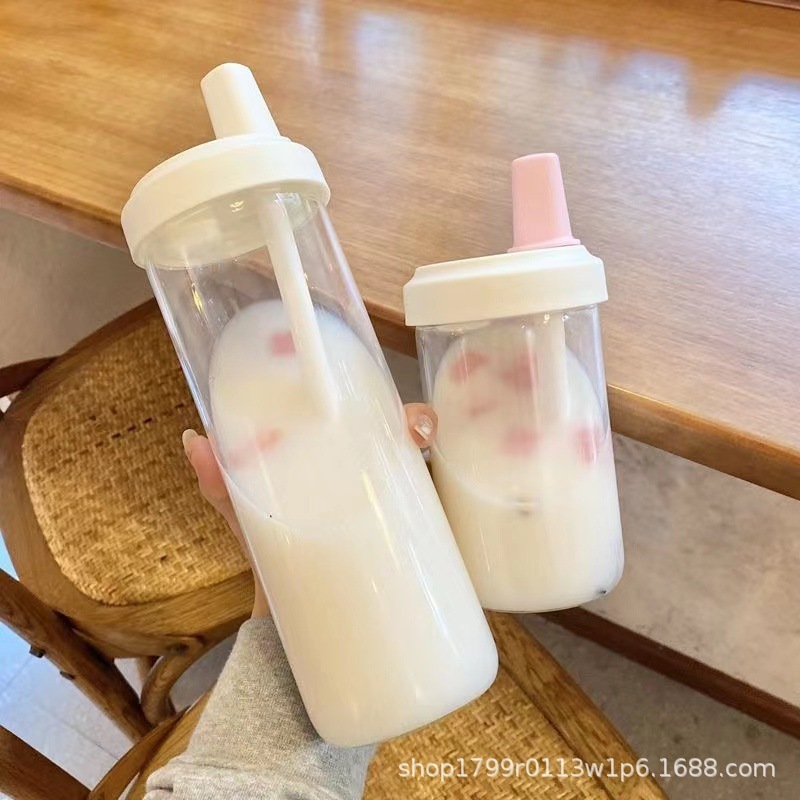 ストロー付きの新しいスタイルのプラスチックカップ、パールミルクティーを吸うことができ、見栄えの良い大容量のポータブルフルーツティーカップ、ギフトロゴ付き|undefined