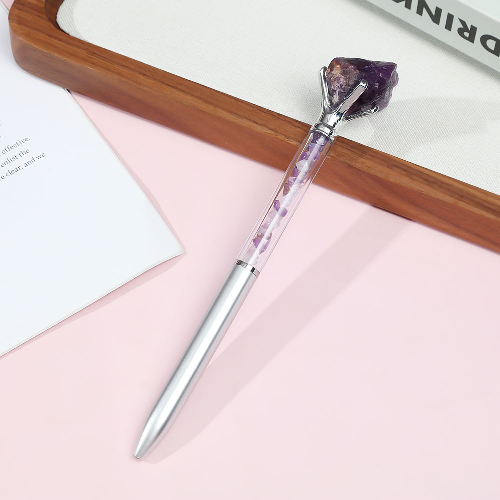 Estudiantes de escritura de cristal natural piedra crudo lápiz de escritura papelería arena flotante lápiz de bola de alta calidad regalos publicidad lápiz de firma