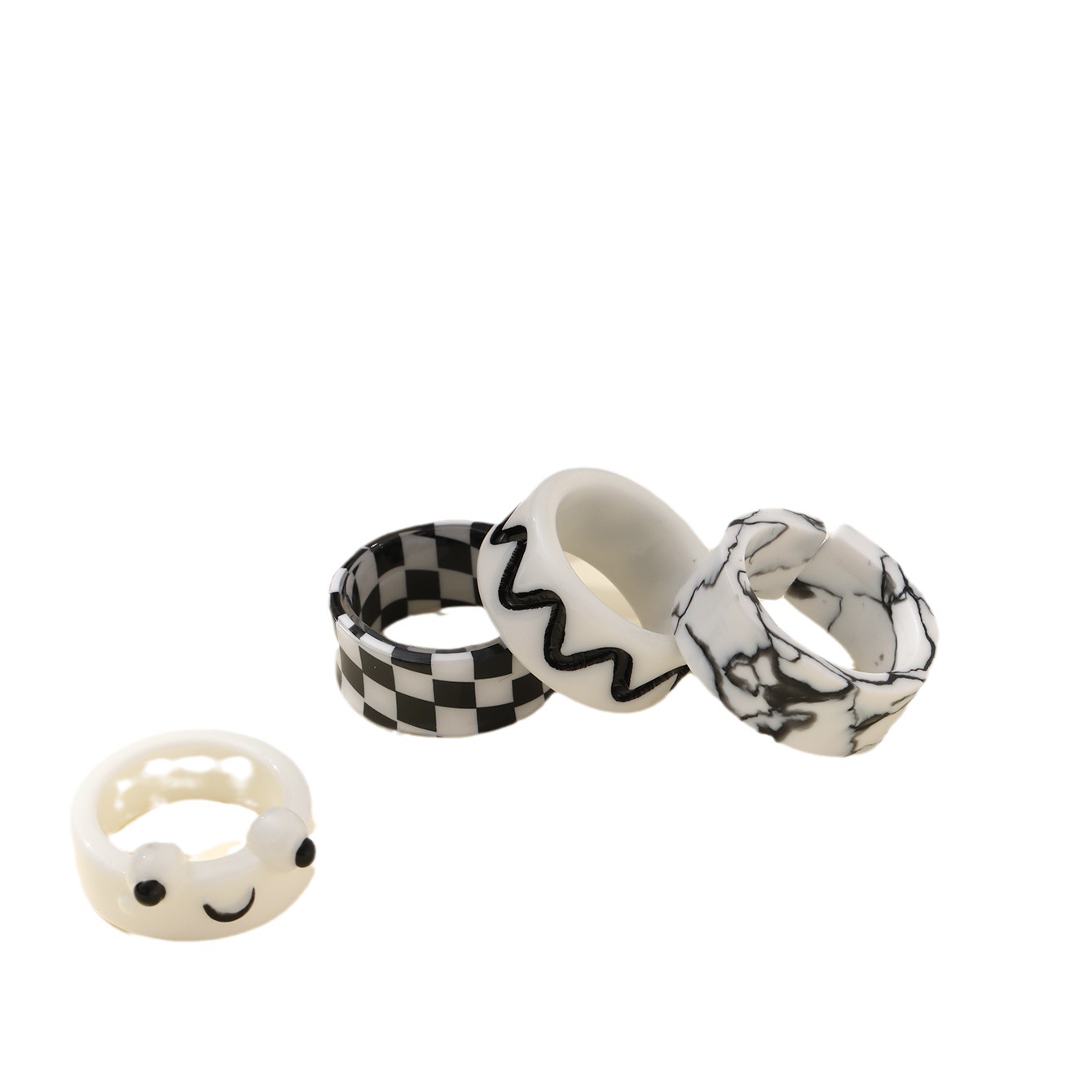 Transfronterizo Amazon nuevo tablero de dibujos animados celosía mármol grieta resina diversión personalidad anillo conjunto traje