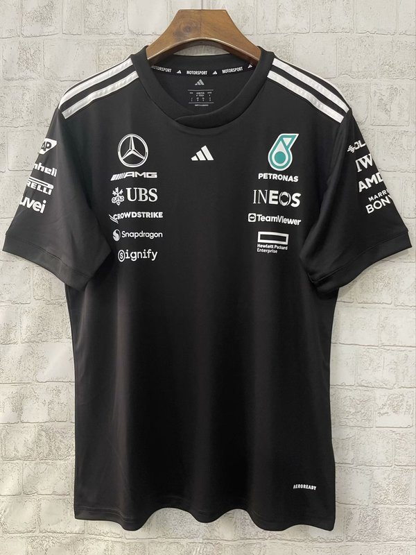 ⚘Mercedes AMG 2025 F1奔驰梅赛德斯黑色polo衫车手白色短袖翻领|undefined