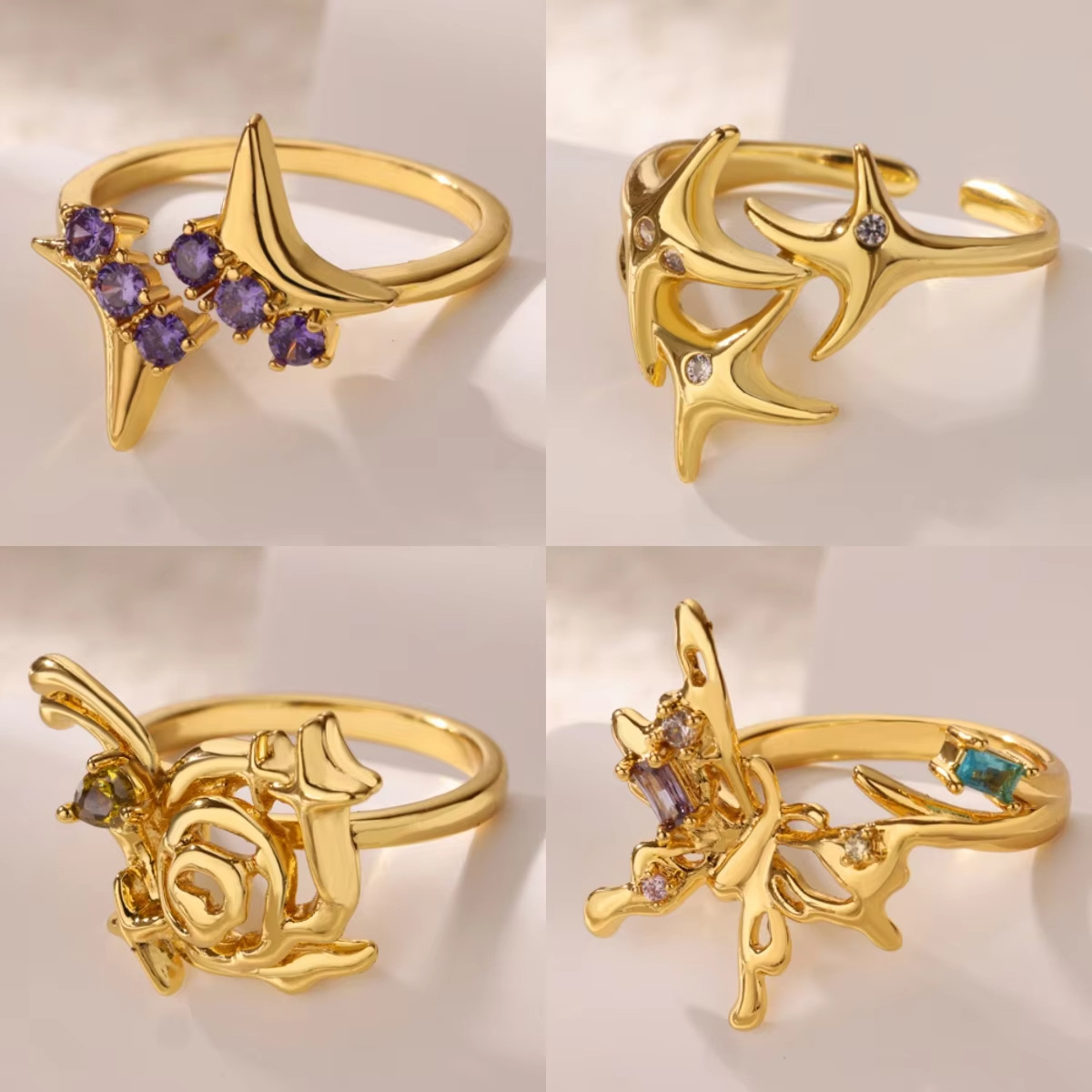 6g Weight Open Rings Classification Adjustable, One Size Ring Size 1 Piece Quantity Daily, Street Occasion Copper Material Star, Flower Pattern All Seasons Season Women's Gender Elegant, Lady Style Wholesale Jewelry Elegant Lady Star Flower Copper Open Rings 1