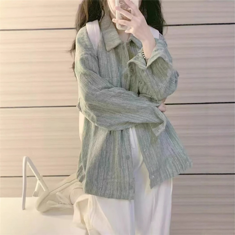 Korean American-Style Small Fragrant Tie-Dye Women's Shirt, New Spring and Autumn Lazy Style Retro Loose Top Trendy