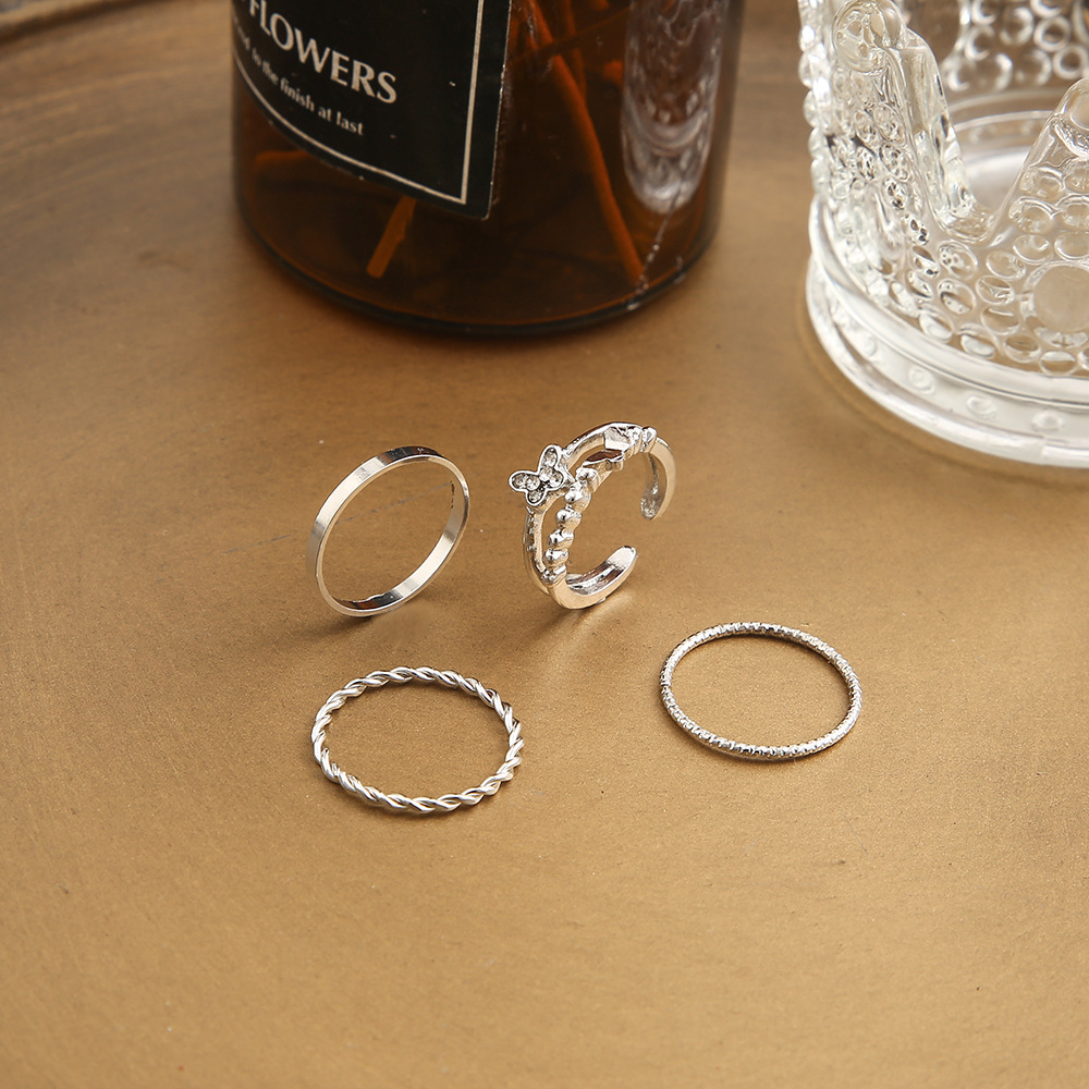 Simple Style Butterfly Alloy Plating Rhinestone Rings 1 Piece