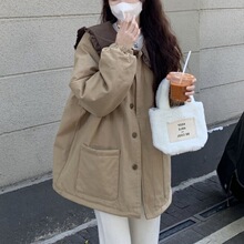大码女装2025冬季新款胖mm韩版木耳边娃娃领拼接宽松棉衣棉服外套