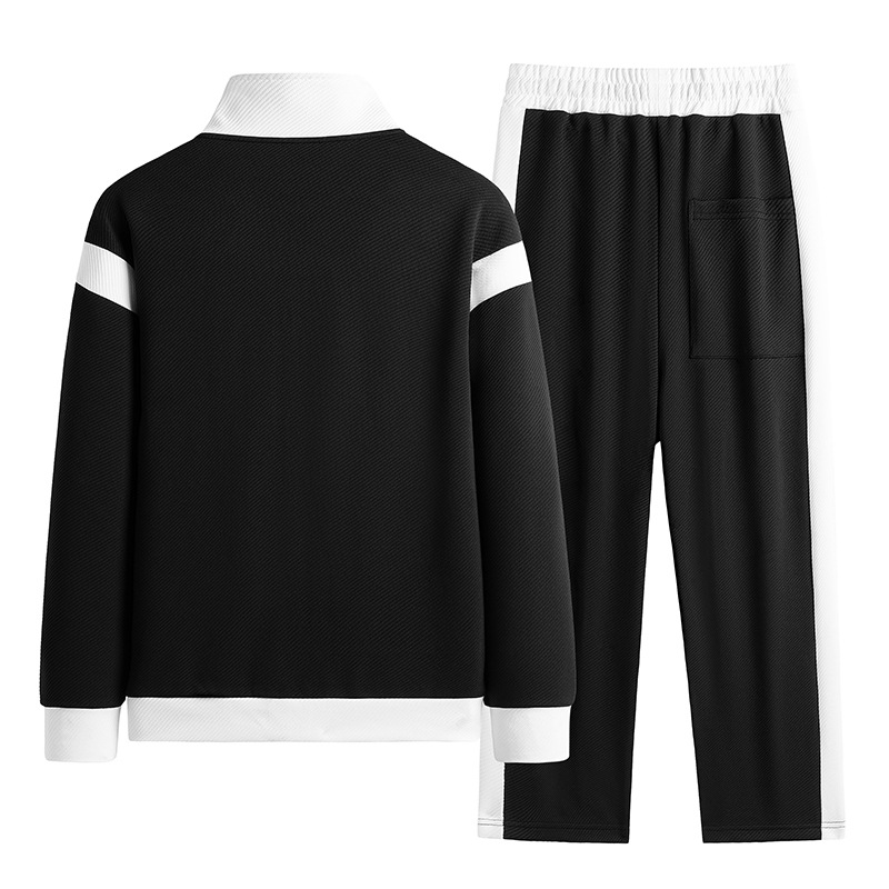 Trajes deportivos de ocio transfronterizos de primavera y otoño para hombres chaqueta de tendencia de empalme para hombres chaqueta de camiseta de dos piezas de pantalones de comercio exterior