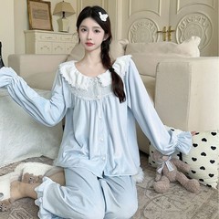 海岛绒睡衣女秋冬新款甜美公主风长袖套装双面绒加厚家居服