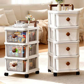 跨境多层落地置物架带抽屉式厨房收纳零食架玩具小推车客厅储物柜
