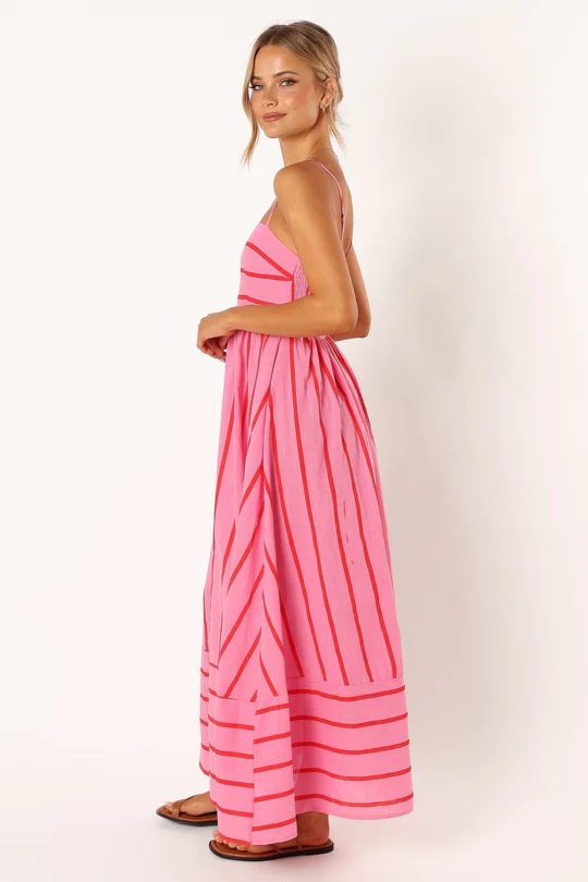 Women's Striped Sling Backless Dress Fresh Style Swing Model Spring Summer_ecoleips.com
