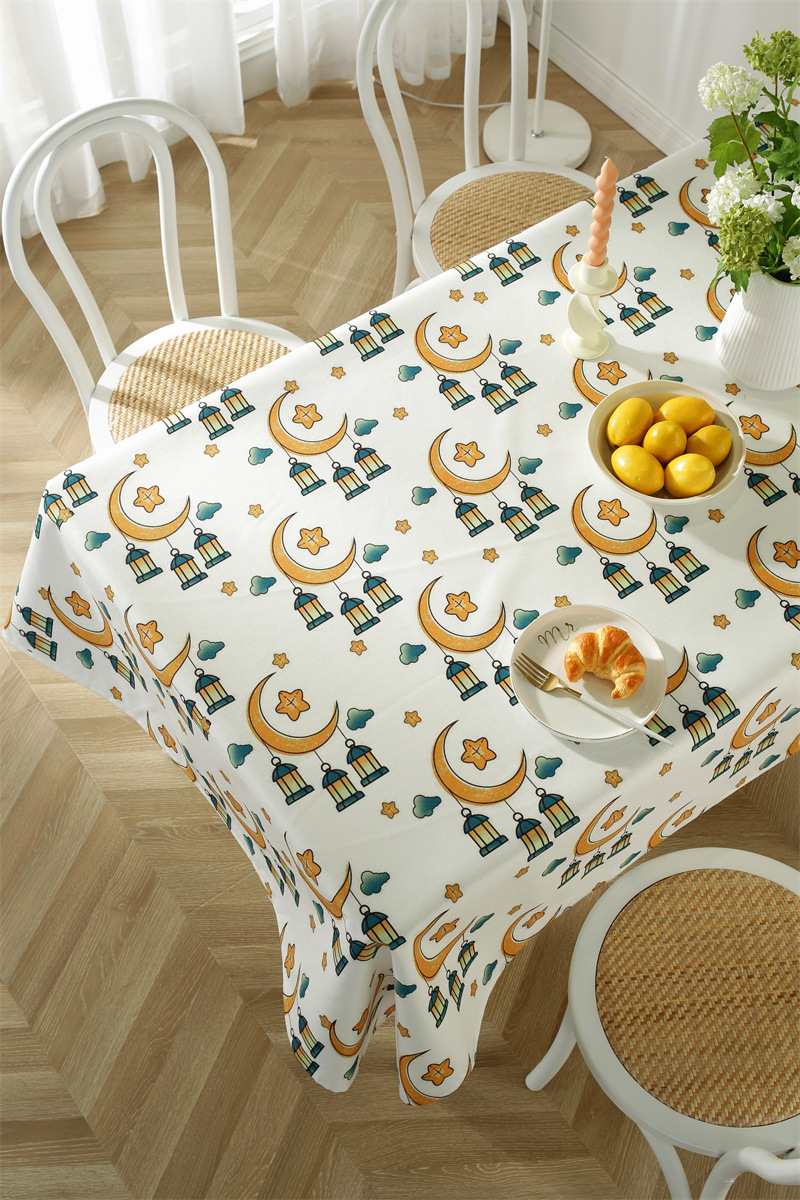 Tovaglia da tè impermeabile in poliestere con stampa di stelle e luna musulmane mediorientali, spedizione transfrontaliera, dropshipping_voghion.com
