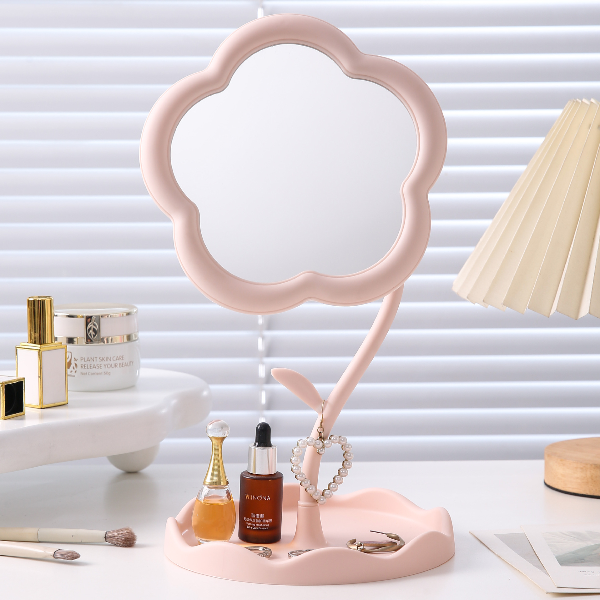 Ins flores espejo portátil de escritorio espejo de vestir de escritorio dormitorio de estudiantes de alto valor de belleza espejo de maquillaje de sol grande