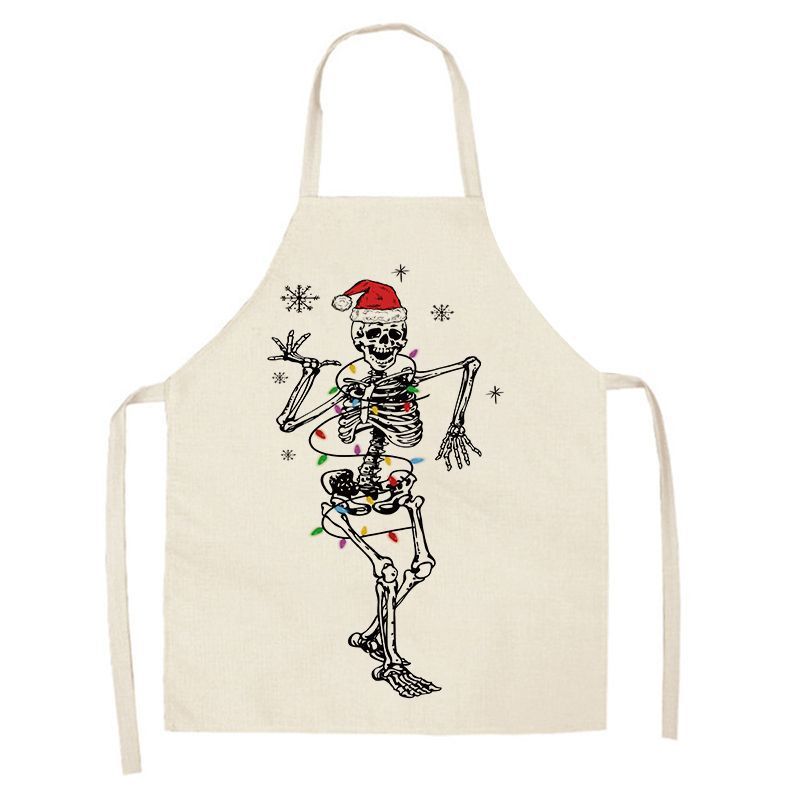 クリスマスエプロンクロスボーダー人気スカルシリーズプリントリネンノースリーブエプロン祝日装飾キッチン防汚エプロン|undefined