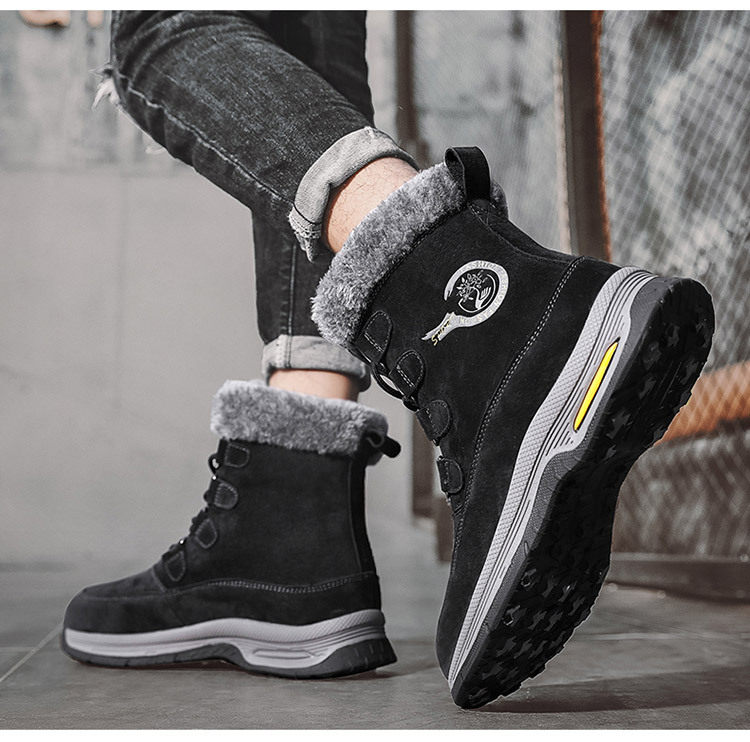 Giày bốt cổ cao nam da heo lót lông giữ ấm đế dày chống trượt — 618 kaki, 618 màu xám, 618 màu đen chi tiết 15
