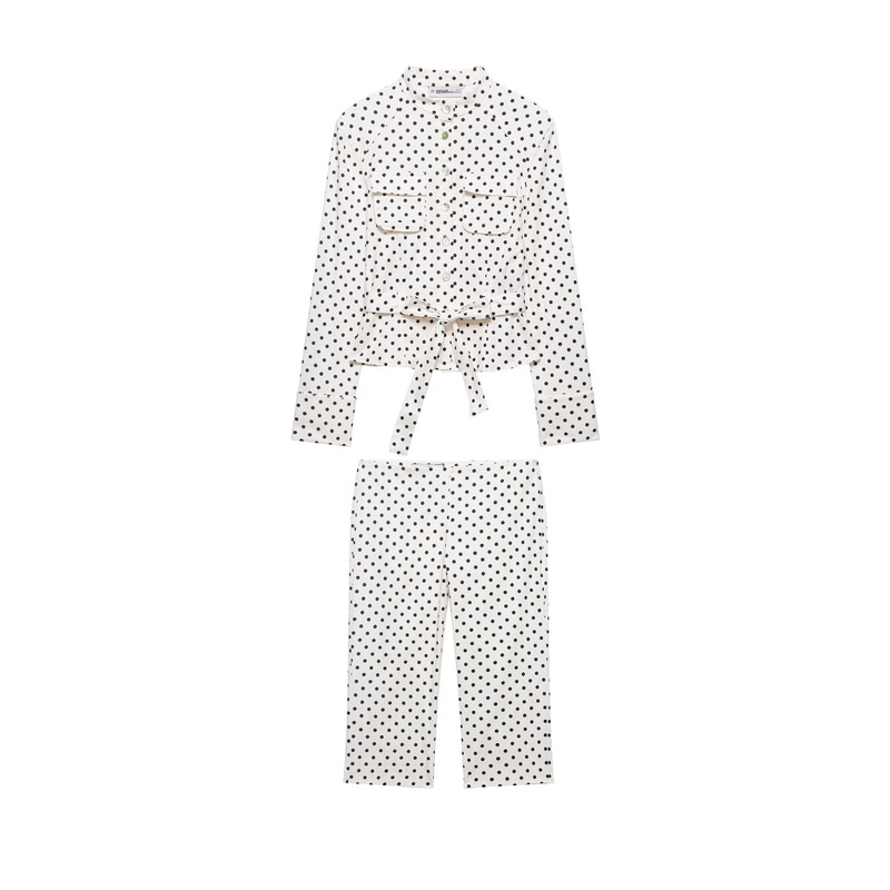 European and American Wholesale 2026 Spring New Women's Polka Dot Shirt-Style Jacket + Polka Dot Capri Pants N8-13400