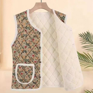Spot Floral Vest Autumn and Winter Middle-Aged and Elderly Cotton Coat Vest Popular Thickeneded Warm Vest Small Floral Cotton Coat