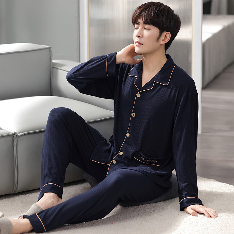 2025 新しいパジャマメンズ秋と冬の綿ルーズ長袖カーディガンラペルハイエンドホームウェアセット