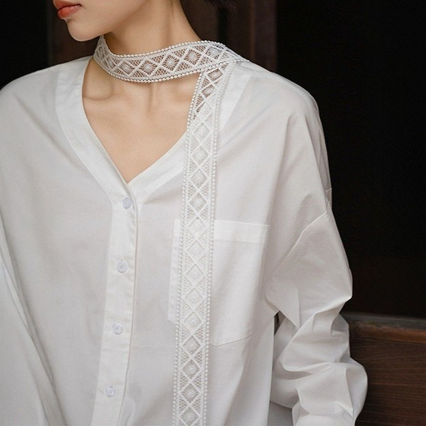 2026 Spring New Style Elegant and Intellectual Outfit: Women's Shirt with Graceful Lace Trim and Ribbon 2026 Spring New Style Elegant and Intellectual Outfit: Women's Shirt with Graceful Lace Trim and Ribbon