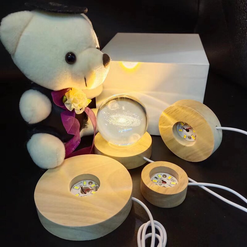 Simple rubber wood LED lamp crystal ball luminous base round DIY home night light base lighting ornaments