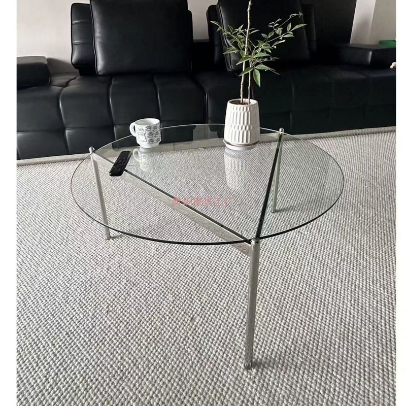 现代网红钢化玻璃茶几中古家具客厅卧室沙发桌子轻奢透明小圆桌|undefined