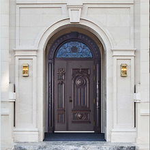 别墅欧式铁艺玻璃入户门手工锻打法式住宅防盗进户门双开大门