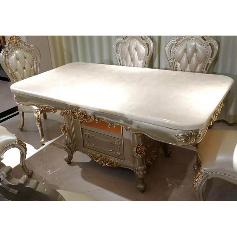 European-Style Dining Table, All Solid Wood, Rectangular, Large-Sized Dining Table Set, Carved Dining Table for Home Use, Luxurious Villa