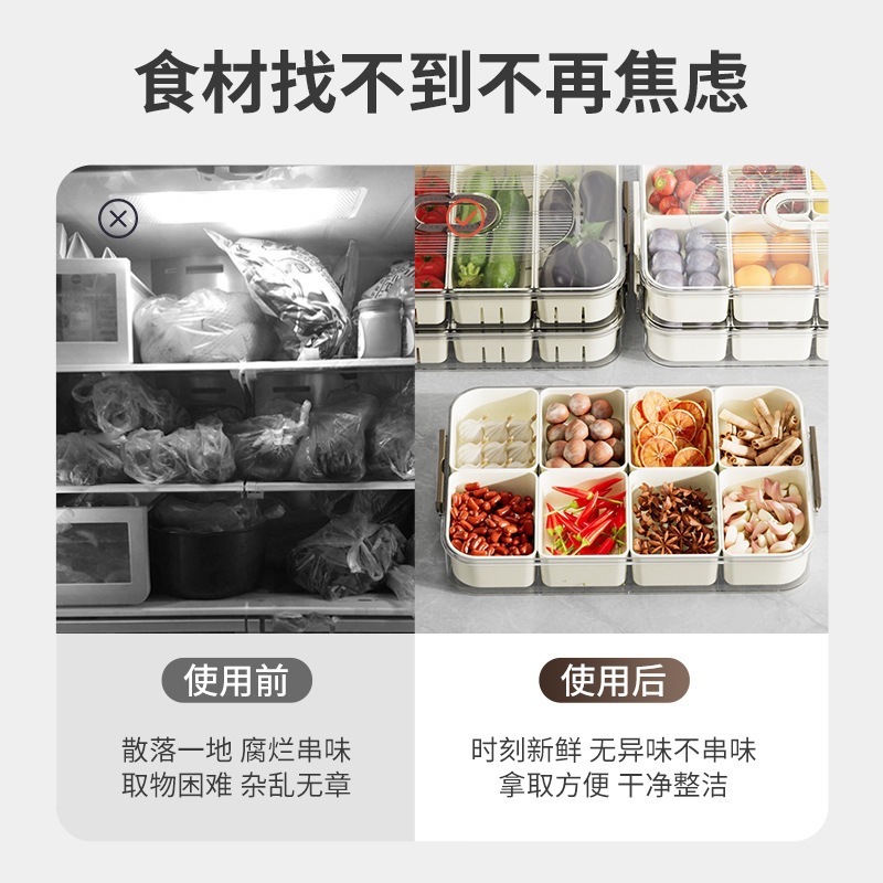 冷蔵庫用密閉プラスチック調味料収納ボックス、透明ボックス、家庭用多格子プラスチックボックス、食品グレードのキッチン用|undefined
