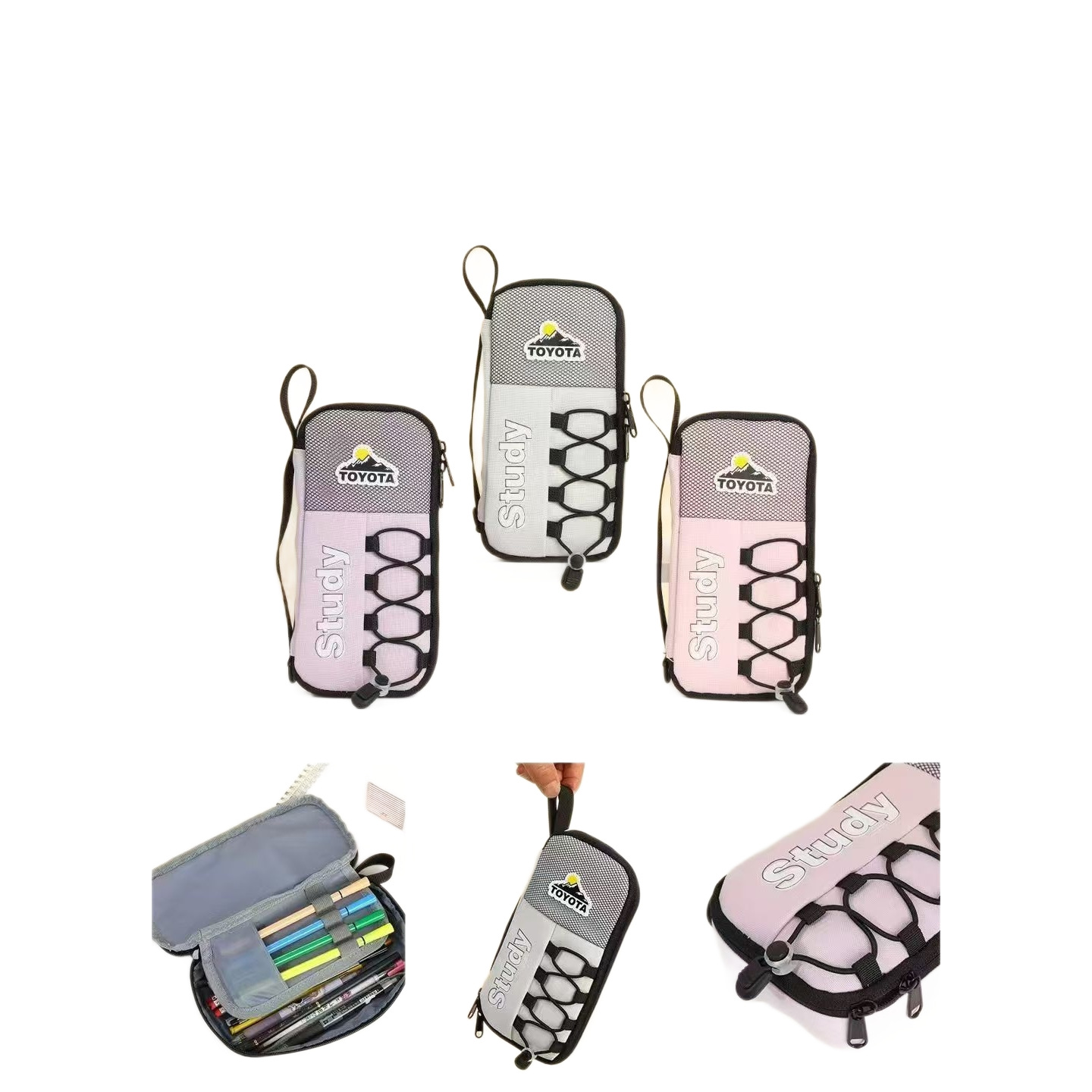 Hermoso sistema de sal doble cuerda de dibujo simple 9 capas bolsas de bolígrafo de gran capacidad estudiantes de primaria inswind caja de papelería de alto valor facial bolsas de papelería