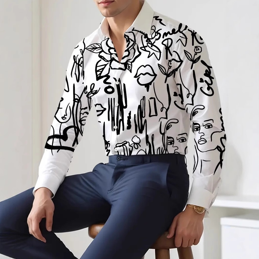 Productos europeos American Cross-border 2025 nueva tendencia de la moda casual de alta calidad cool guapo camisa de manga larga MB12