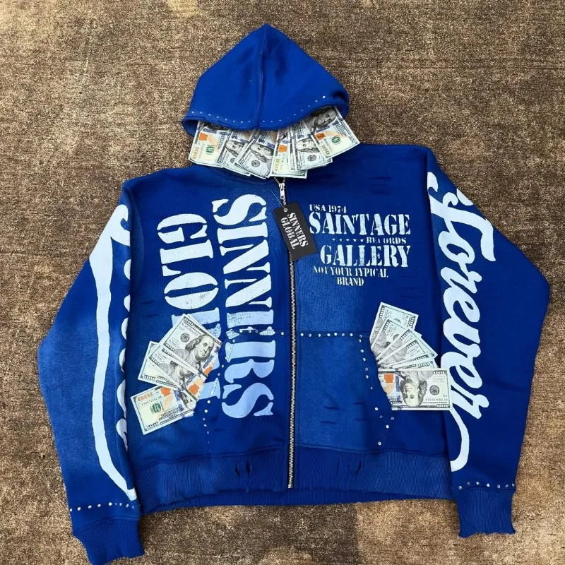 Men's Clothing Harajuku Retro High Street Cardigan Jacket Top American Hip Hop Trend Street Zipper Sweatshirt Unisex_viptrois.com