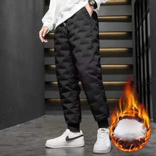 Men's down cotton pants outer wear warm sweatpants winter fleece-lined thick loose outdoor middle-aged plus size ankle-tied trousers