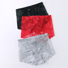 新款中高腰镂空性感蕾丝内裤女士无痕收腹提臀胖MM透气棉裆三角裤