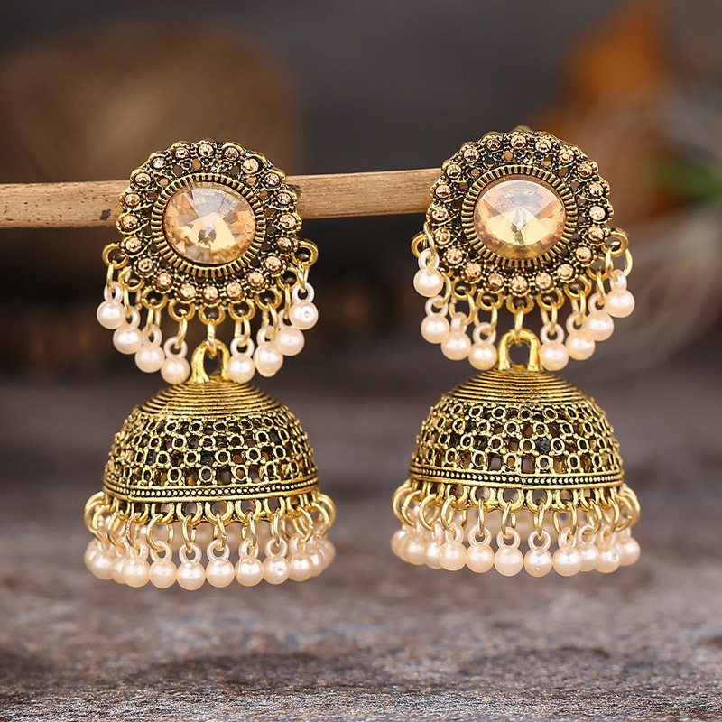 Cross Border Indian Style Earrings Vintage Handmade Tassel Bell Traditional Ethnic Style Earrings Earrings