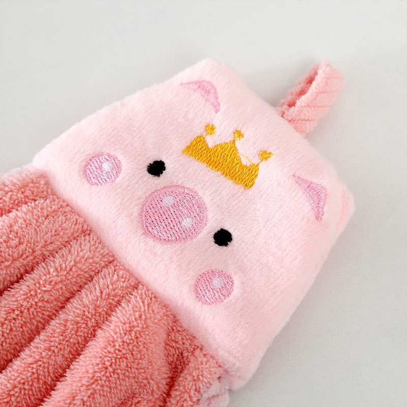 Piggy hand towel hanging cartoon cute coral velvet absorbent small towel kitchen rag children's hand towel
