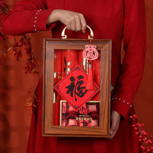 2025 Year of the Snake Spring Festival Gift Box Empty New Year Goods Retro Style Packaging New Year Dried Fruit Box Wooden Portable Gift Box