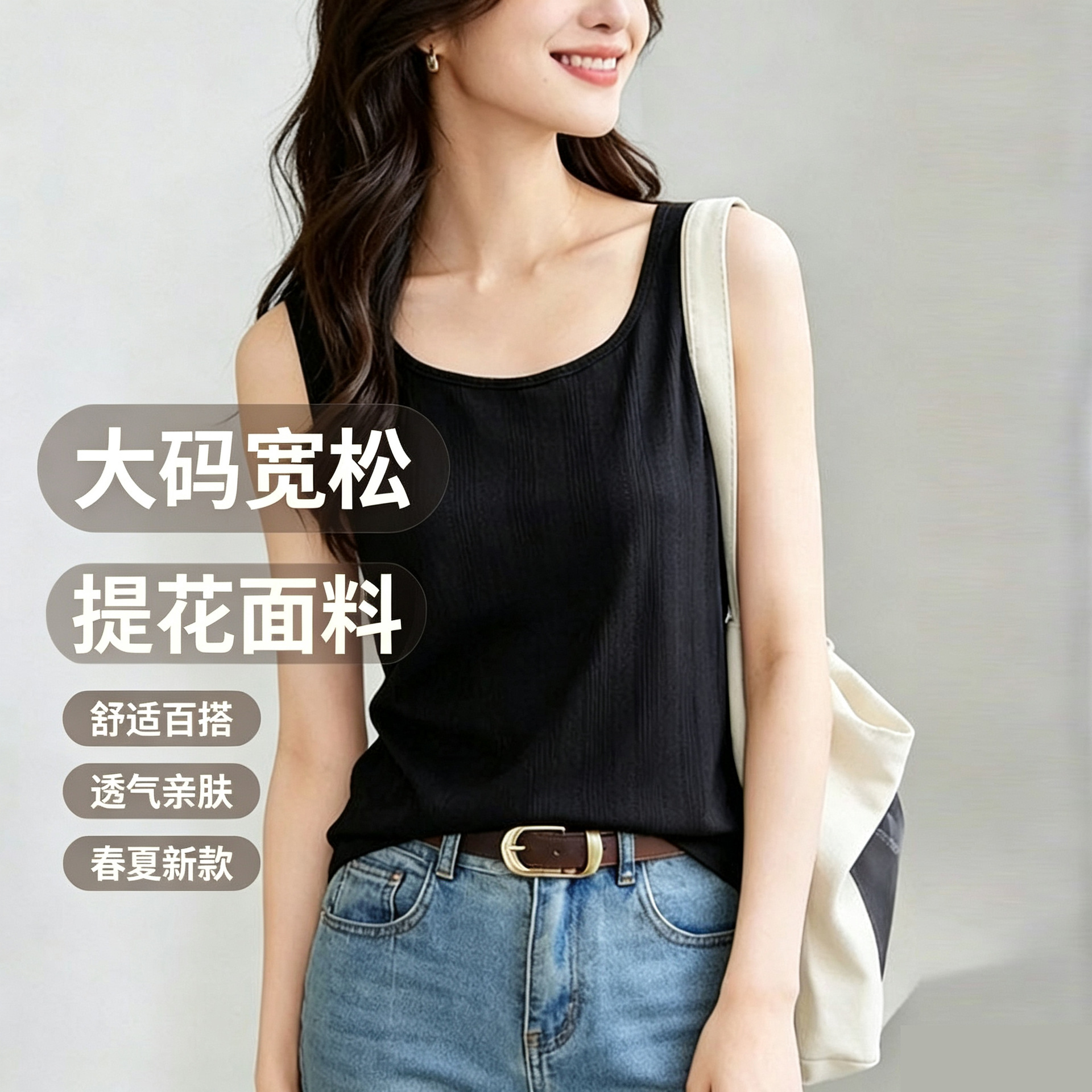 Plus-size loose-fitting tank top, new summer product, slimming and flattering, suitable for outerwear or layering, versatile casual sleeveless top