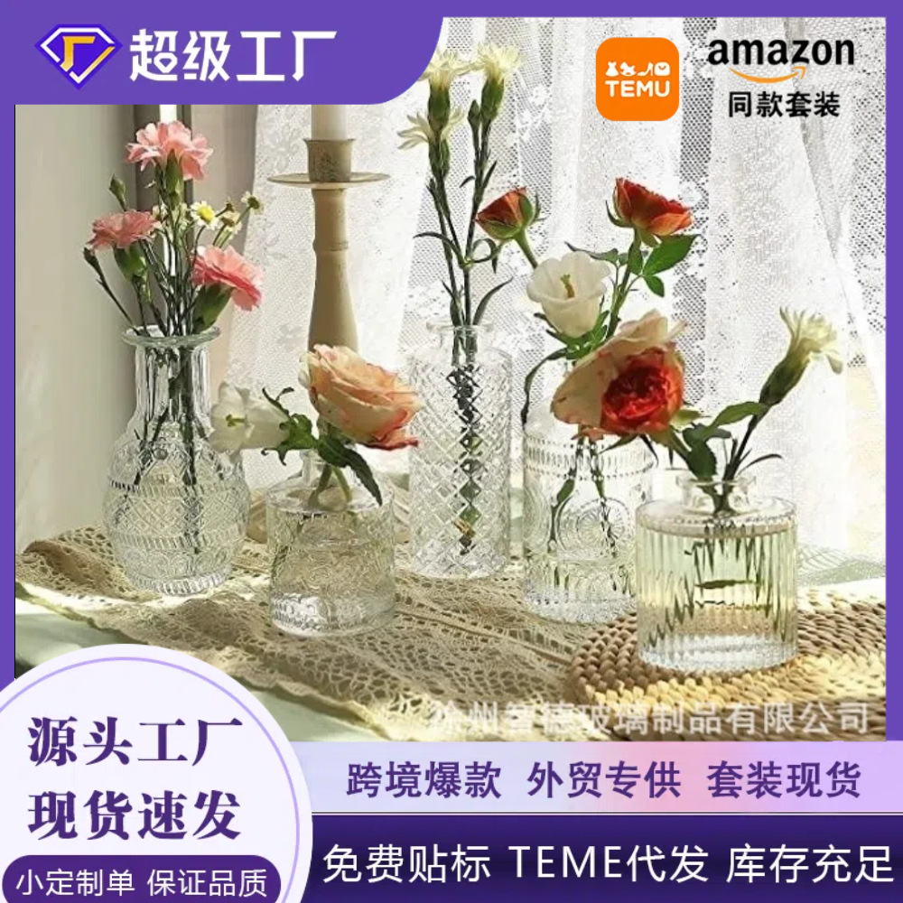 Francés simple luz de lujo de cristal mini florero ins estilo de alta apariencia decoración de escritorio flor seca florero pequeño sentido alto