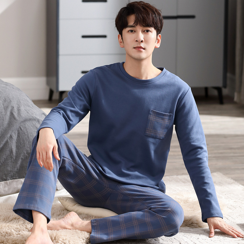 2025 nuevos pijamas para hombres otoño e invierno algodón de manga larga dibujos animados sueltos adolescentes pueden usar trajes de servicio a domicilio