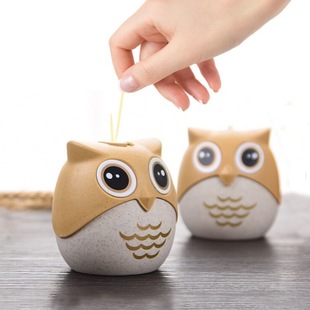 Cartoon owl toothpick box automatic home creative cute toothpick jar commercial wholesale hotel plastic toothpick holder