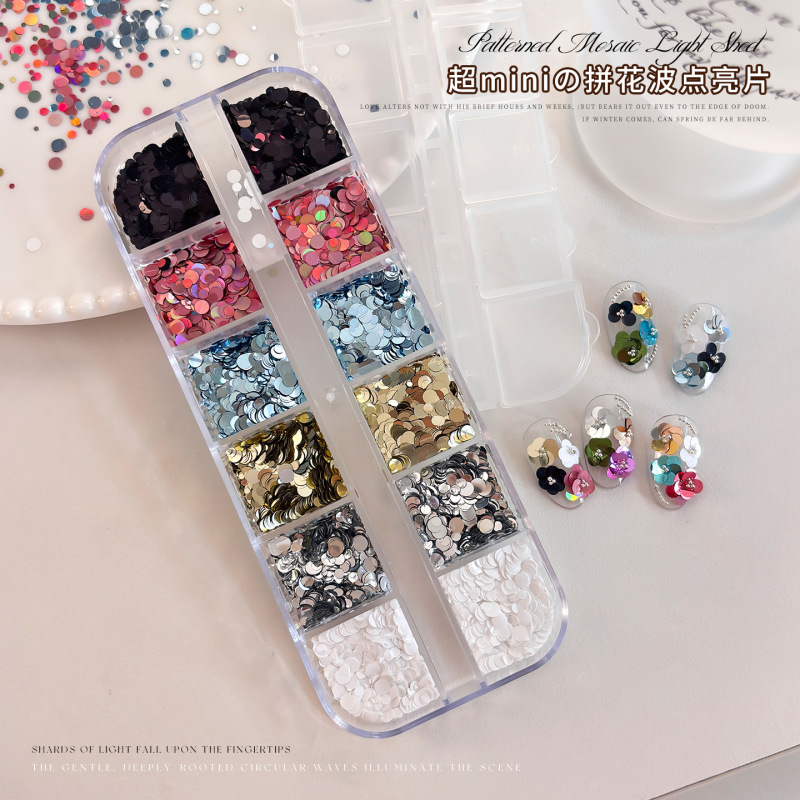 Springtime Polka Dot Patchwork Sequin Nail Art Accessories 12-Grid Colorful Mixed Size Round Stickers DIY Nail Sequins