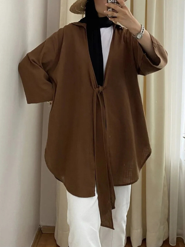 New Style Turkish Tie-Up Shirt Women's Loose-Fitting Tops European and American Cross-Border Clothing Aliexpress