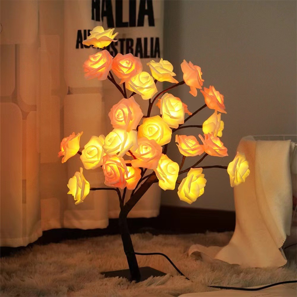 LED simulación lámpara de árbol de rosas Día de San Valentín boda base desmontable cadena de lámparas decorativas lámparas coloridas